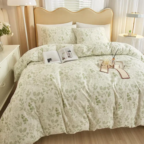 Miniatura 67 de Juego de funda de edredón blanca con estampado floral azul, juego de ropa de cama de algodón suave estilo bohemio, juego de ropa de cama estética