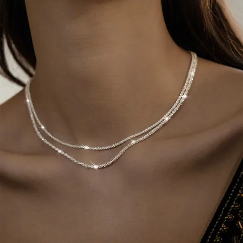 Miniatura 2 de Collar de oro para mujer, delicados collares en capas de 14 quilates, juego de joyería de moda, cadena de espiga dorada gruesa, impermeable