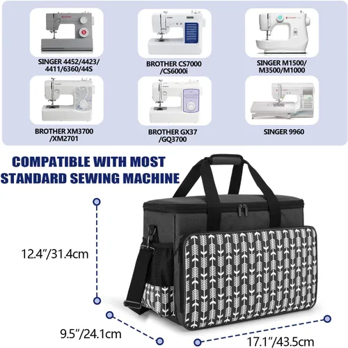 Miniatura 5 de Funda Yarwo para máquina de coser con fondo engrosado, bolsa universal para máquina de coser compatible con la mayoría de las máquinas estándar