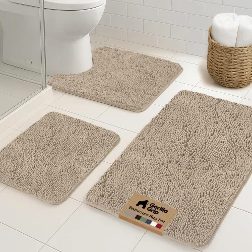 Miniatura 37 de GORILLA GRIP - Juegos de alfombras de baño, juego de 2 alfombras de chenilla suave, alfombra base para inodoro y alfombra de 30 x 20, alfombras Negro