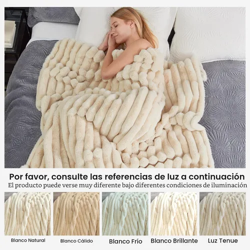 Miniatura 6 de Cozy Bliss Manta de Tiro de Piel Sintética para Sofá, Manta de Felpa Acogedora y Cálida a Rayas para Sofá Dormitorio Sala de Estar, 50 x 60 Pulgadas