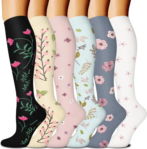 6 pares de calcetines de compresión para mujeres y hombres, 15-20 mmHg, soporte graduado hasta la rodilla, calcetines para enfermeras, viajes,
