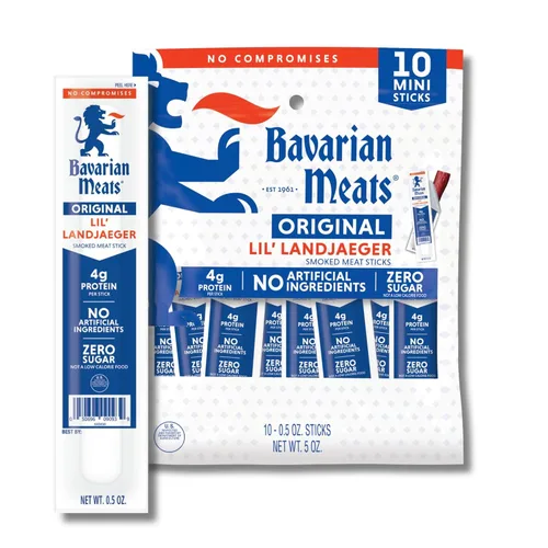 Miniatura 15 de Bavarian Meats Lil' Landjaeger - Palitos de carne, aperitivos de salchicha ahumada envueltos individualmente, cero azúcar, gran fuente de proteínas