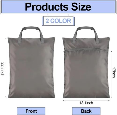 Miniatura 7 de 2 bolsas de lavandería de viaje impermeables con asa, bolsa de ropa sucia para viajes, cesta de lavandería colgante con dos bolsillos con Gris