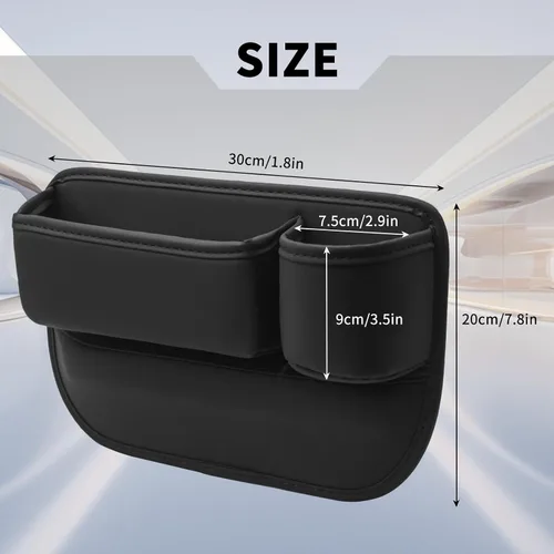 Miniatura 4 de Portavasos de cuero para automóvil, 2 piezas, relleno de huecos para asiento de automóvil con portavasos para tazas, gafas, tarjeta y llave Negro