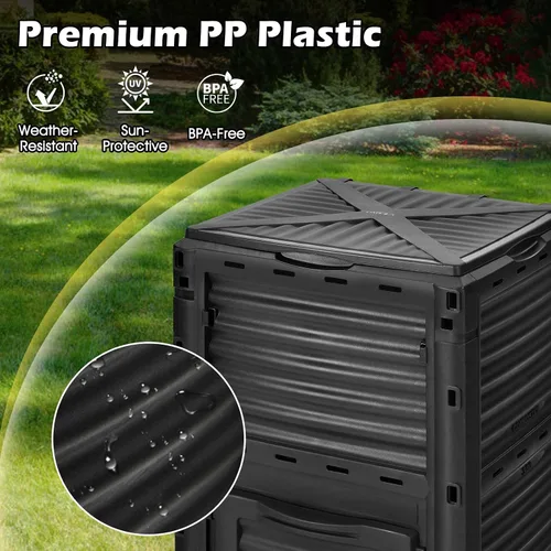 Miniatura 7 de Happygrill Contenedor de compostaje para exteriores, caja de compostaje con tapa superior con pestillo, compostador de 80 galones para desechos