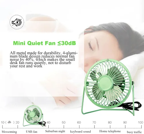 Miniatura 2 de Sokelinn-six Ventilador de escritorio USB pequeño de 4 pulgadas, mini ventilador de enfriamiento personal silencioso de metal para el hogar, Verde