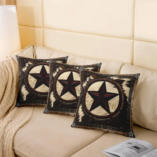 Miniatura 4 de Erosebridal Funda de almohada de vaca de 16 x 16 pulgadas, funda de almohada con estrella del oeste de Texas para vaquera, funda de cojín vintage