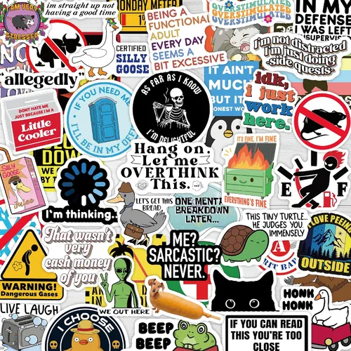 Paquete de 200 calcomanías divertidas para adultos, botellas de agua con memes, impermeables, accesorios geniales para laptop, cascos, sarcásticos,
