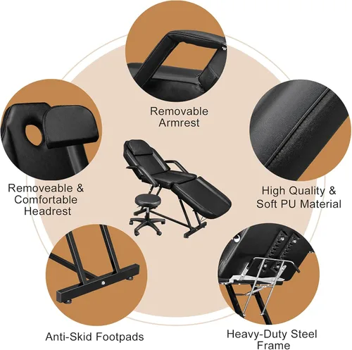 Miniatura 2 de OmySalon silla de masaje para salón, silla para tatuajes, cama para esteticistas con taburete hidráulico, cama facial de tres secciones multiusos