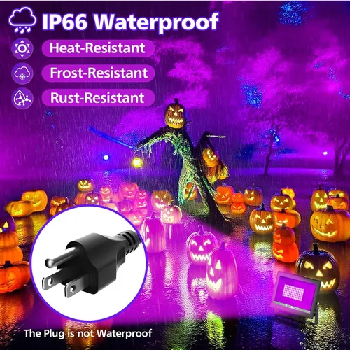 Miniatura 5 de T-SUN Luces LED negras de 60 W, luces de inundación de luz negra con enchufe, luz negra impermeable IP66 para fiesta brillante, decoraciones