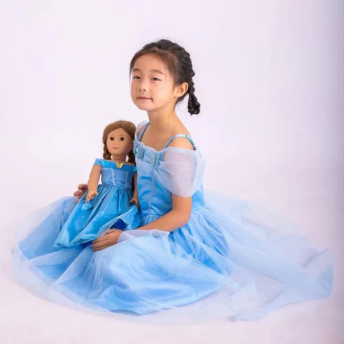 Miniatura 3 de Mikyra Disfraz de princesa Cenicienta a juego para niñas y muñecas, vestido de princesa Cenicienta para niña con vestido de muñeca de 18 pulgadas a
