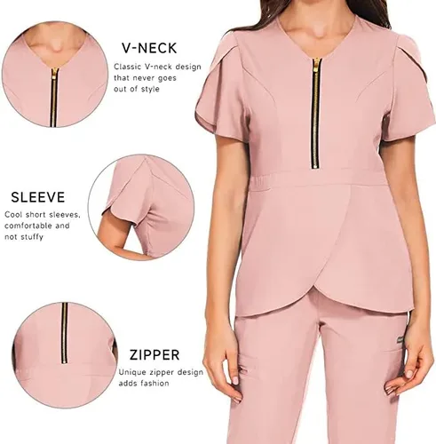 Miniatura 2 de niaahinn Conjunto de ropa quirúrgica elástica con cuello en V y pantalones quirúrgicos, uniforme médico para enfermeras, trabajo para mujeres