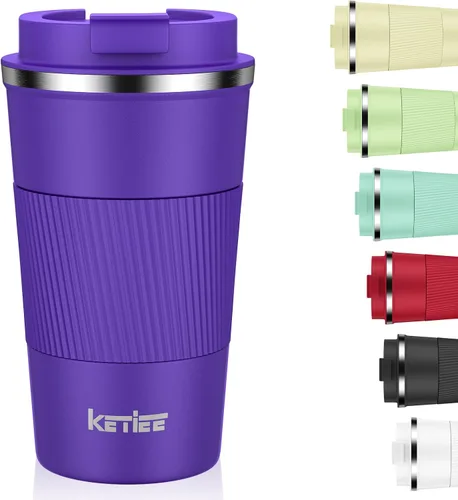 Miniatura 16 de KETIEE Taza de café de 12 oz: Taza de café con aislamiento al vacío y tapa a prueba de fugas, taza de viaje de acero inoxidable con doble pared