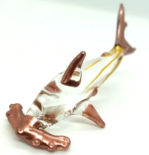Miniatura 14 de Hammerhead - Figuras en miniatura de tiburón, animales marinos, pintadas a mano, arte de vidrio soplado, adornos dorados, regalo coleccionable