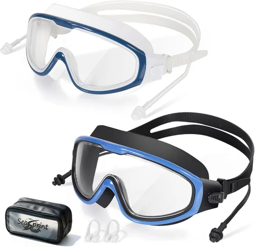 Miniatura 16 de Gafas de natación para adultos, a prueba de fugas, gafas de piscina antivaho, gafas de natación de visión amplia con tapones para los oídos y clip
