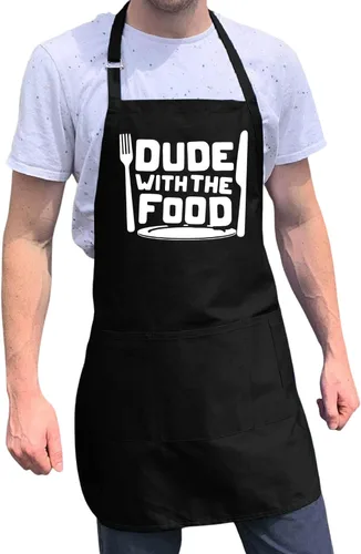 ApronMen - Funny Apron For Men - BBQ Gifts for Men & Unique Gifts for Fathers - Mens Black Aprons for Grilling Amigo con la comida