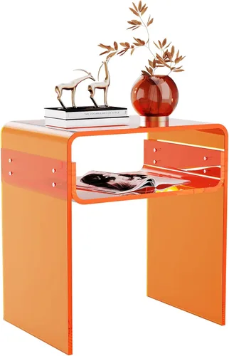 Miniatura 18 de Mesa auxiliar de 2 niveles de acrílico transparente; mesa de noche para sala de estar, dormitorio (1, Verde)