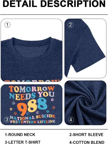 Miniatura 5 de FASHGL Mental Health Matters - Camiseta para mujer 988 para prevención del suicidio, camiseta divertida para terapeuta y psicólogo
