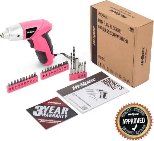 Miniatura 7 de Hi-Spec Destornillador eléctrico 27pc 3.6V rosa USB pequeño juego de destornilladores eléctricos. Inalámbrico y recargable con juego de puntas
