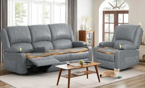 Miniatura 31 de Yolsali Sofá reclinable, sofá reclinable manual de 3 plazas con cojín de 2 niveles, sofás reclinables para sala de estar con consola removible