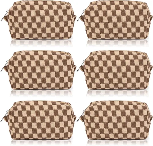 Miniatura 10 de SOIDRAM 6 Piezas Bolsa de Maquillaje a Cuadros Preppy Bolsa de Cosméticos a Granel Rosa Negra Bolsa de Maquillaje Personalizada Bolsa de Viaje de 6
