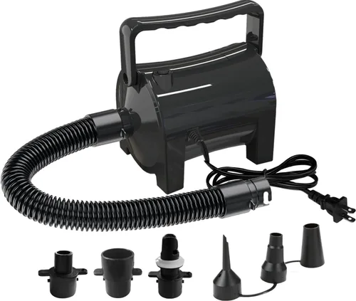 Artigarden Bomba de aire eléctrica portátil de 460W, bomba de aire de llenado rápido de 45CFM 2.1PSI con manguera, 5 boquillas, bomba Negro brillante