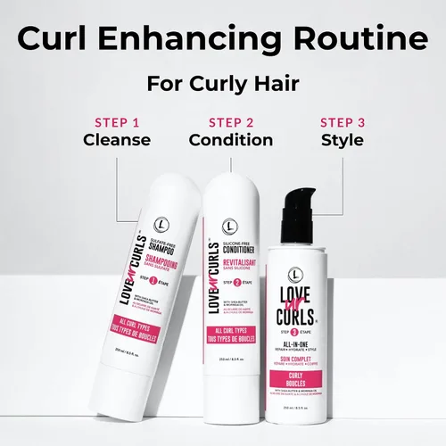 Miniatura 2 de Love Ur Curls - Set de Champú y Acondicionador con Crema Estilizadora Todo en Uno para Rizos, Sistema de 3 Pasos para Reparar e Hidratar