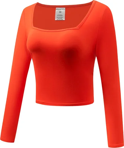 Miniatura 2 de OThread & Co. Camiseta corta de manga larga con cuello cuadrado para mujer