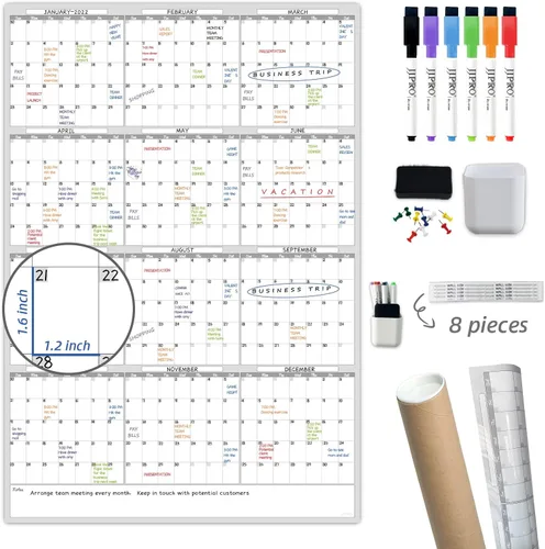 Calendario de pared de borrado en seco, 38 x 26 pulgadas, calendario anual sin fecha en blanco, planificador laminado de alta calidad, calendario de