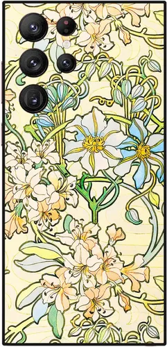Berkin Arts Funda compatible con Samsung Galaxy S22 Ultra, funda de silicona Art Nouveau Floral Flower (Clematis by Alphonse Mucha)