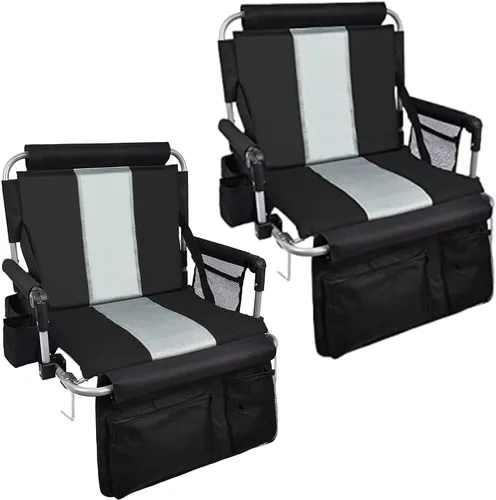 Asientos portátiles para estadio con respaldo y reposabrazos, sillas plegables con respaldo y cojín grueso, silla deportiva acolchada ancha con Gris