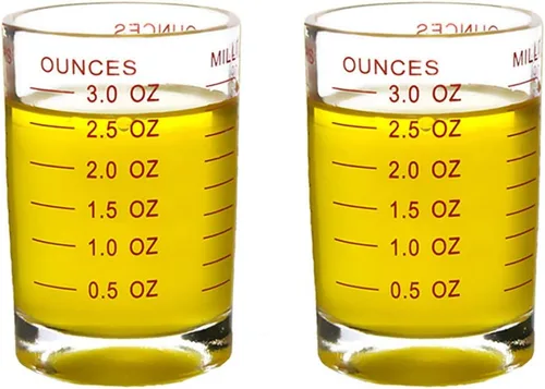 Taza medidora de vidrio de chupito, 3 onzas/3.0 fl oz, 2 unidades (rojo, 3.0 fl oz, 2 unidades)