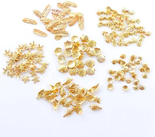 Miniatura 2 de Calcomanías de metal 3D para uñas, 12 formas, purpurina holográfica y lentejuelas, kit de suministros de arte dorado, caballito de mar, hojas