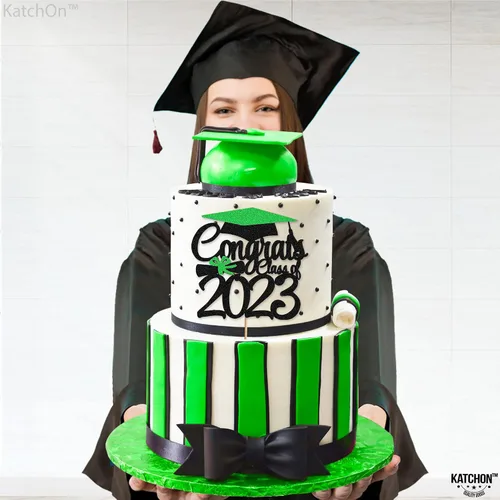 Miniatura 2 de KatchOn, Decoración para pastel de graduación con purpurina – grande, 6 pulgadas Decoración de pastel de felicitaciones clase de 2023