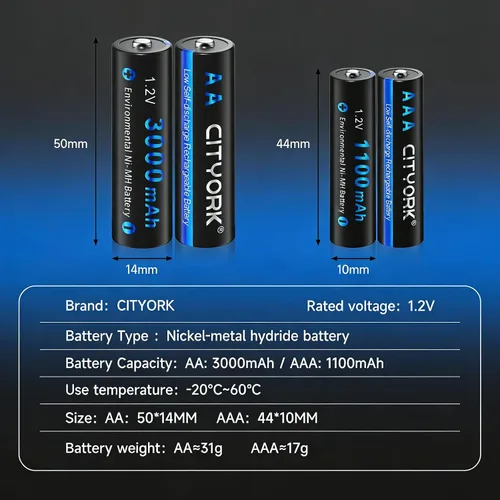 Miniatura 9 de CITYORK Baterías recargables con cargador, paquete de 8 pilas AA 3000mAh y 8 unidades AAA1100mAh Ni-MH con cargador inteligente LCD de 8 bahías