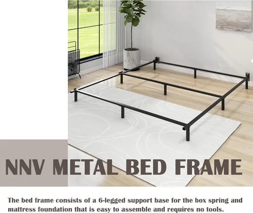 Miniatura 6 de NNV Base de cama de metal King de 7 pulgadas, plataforma resistente de 9 patas, base de soporte para somier y base de colchón, fácil montaje, sin