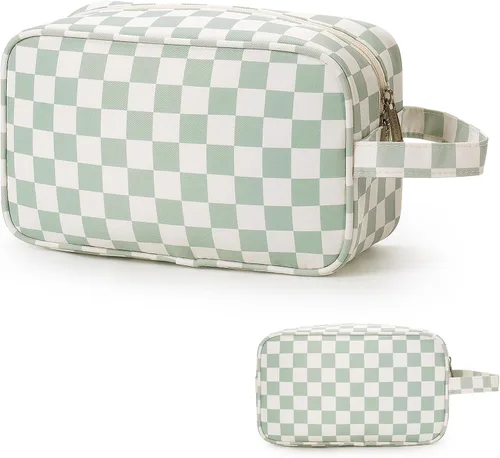Miniatura 16 de Bolsa de aseo grande de tamaño completo, bolsa de cosméticos, bolsa de maquillaje de viaje, organizador para mujeres, hoja verde Z, M