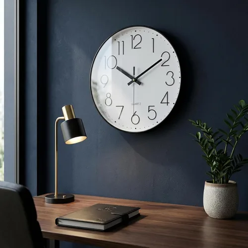 Miniatura 2 de jomparis - Reloj de pared negro grande de 13.5 pulgadas, silencioso, sin tictac, funciona con pilas, redondo, de cuarzo, para decorar el aula, sala