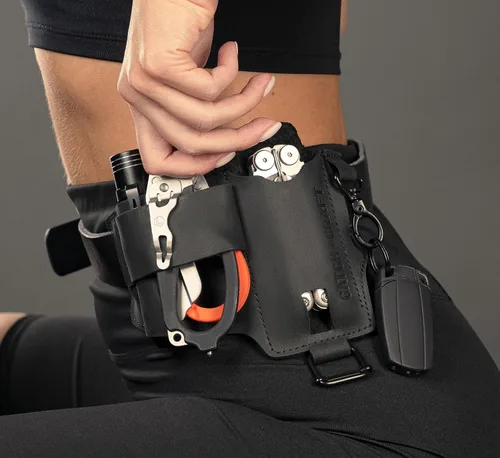 Miniatura 6 de Funda EDC multiherramienta para cinturón - Funda compacta para cuchillo y linterna para uso diario - Funda Leatherman para hombres - Organizador
