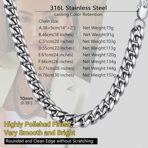 Miniatura 4 de PROSTEEL Trendy Cuban Links Necklace for Men Women, Black18K Gold Plated 316L Stainless Steel, W 4.8mm-14mm, L 14inch-30inch, Come Gift Box