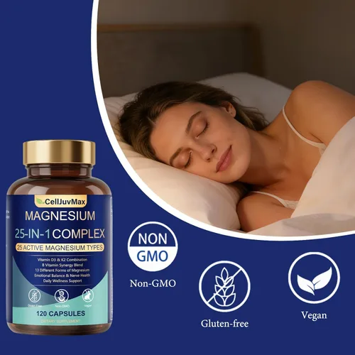 Miniatura 4 de Complejo de magnesio 25 en 1 Mezcla absorbible multiforma para apoyo nutricional diario, 120 cápsulas veganas (1)