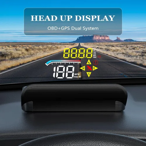 Miniatura 2 de Liiiyuan HUD M17, pantalla frontal OBD2 y GPS sistema dual velocímetro para coche, velocímetro digital con velocidad, dirección de viaje y alarma