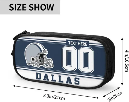 Miniatura 2 de Estuche para lápices Dallas, caja de lápices con nombre y número personalizados, estuche personalizado de estilo de fútbol, estuche de bolígrafo