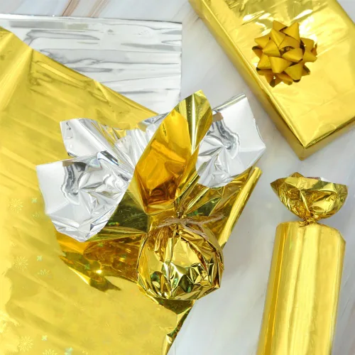 Miniatura 4 de Apol Papel de regalo holográfico de doble cara, 25 hojas de papel de seda de flores plateadas doradas, 28 x 20 pulgadas, para envolver regalos