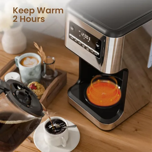 Miniatura 3 de Electactic Cafetera, Cafetera programable de 14 tazas con filtro reutilizable y placa de mantener caliente, cafeteras pequeñas automáticas