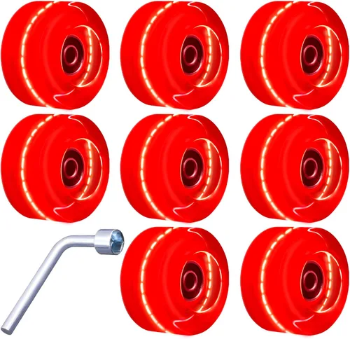 Tanzfrosch Paquete de 8 Ruedas de Patines con Rodamientos Instalados Ruedas Cuádruples con Luz para Patinaje de Doble Fila y Monopatín 82A Rojo