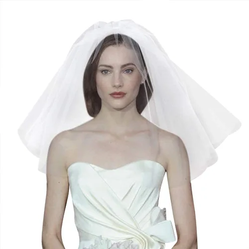 Miniatura 4 de Velo de novia de 2 niveles con peine de encaje marfil velo de tul simple velo corto encantador elegante catedral vestido de novia accesorios