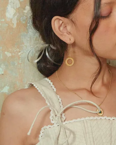 Miniatura 4 de Aretes colgantes largos de oro con forma de bola de simicírculo para mujer, ligeros, circular, moneda, geométricos, planos, cepillados, chapados