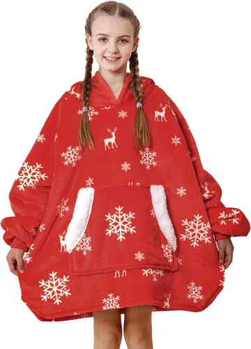 Miniatura 9 de Topblan Manta con Capucha para Niños, Niñas, Adolescentes, Manta de Franela y Sherpa de Gran Tamaño con Capucha, Bolsillo y Mangas